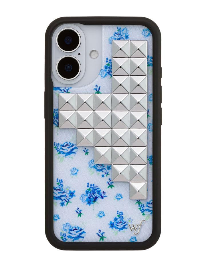 Image of Wildflower Cases - Compatible with iPhone 16 | Protective Black Bumper, 6.5ft Drop Test Certified, Women Owned Small Business | Original Silver | Stud Pyramid Collection - Forget Me Not Floral