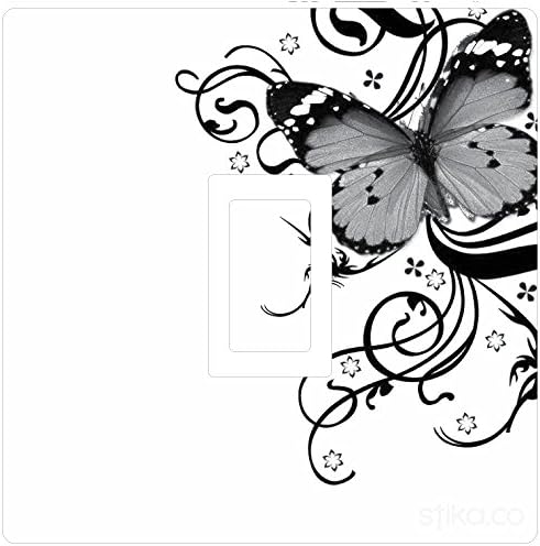 Pack of 2 Black Butterfly Floral Nature Home Accessories Single Light Switch Vinyl Sticker