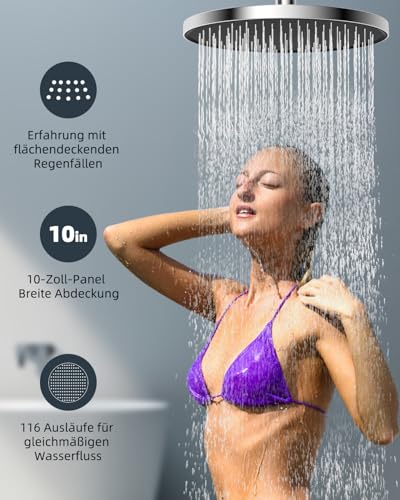 Hibbent Selbstreinigende Regendusche Duschkopf, Fester Duschkopf Regendusche 10 Zoll, Runder Regenduschkopf mit Reinigungsvorrichtung, Chrom