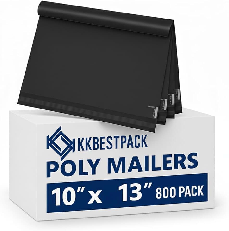 KKBESTPACK 800pcs Black Poly Mailers 10x13 Inch, Self-Seal Shipping Bags for Clothing, Waterproof Mailing Envelopes, Tear-Proof Sh