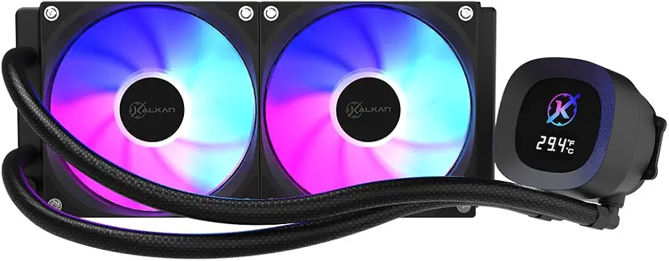 Water Cooler Kalkan Aura Digital 240mm Preto ARGB Display LCD para Monitoramento Bomba 2900 RPM Fans 120mm 71.4 CFM 2.25 mmH2O AMD AM5 Intel LGA1851 KLK00100