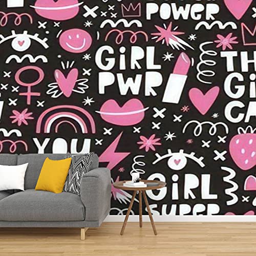 Self Adhesive Pvc Wallpaper Seamless With Handwritten Lettering Quote Girl Power International Peel & Stick Wallpaper Wall Mural Wall Decal Wall Poster Home Decor Sticker For Living Room Bedroom #TOP2