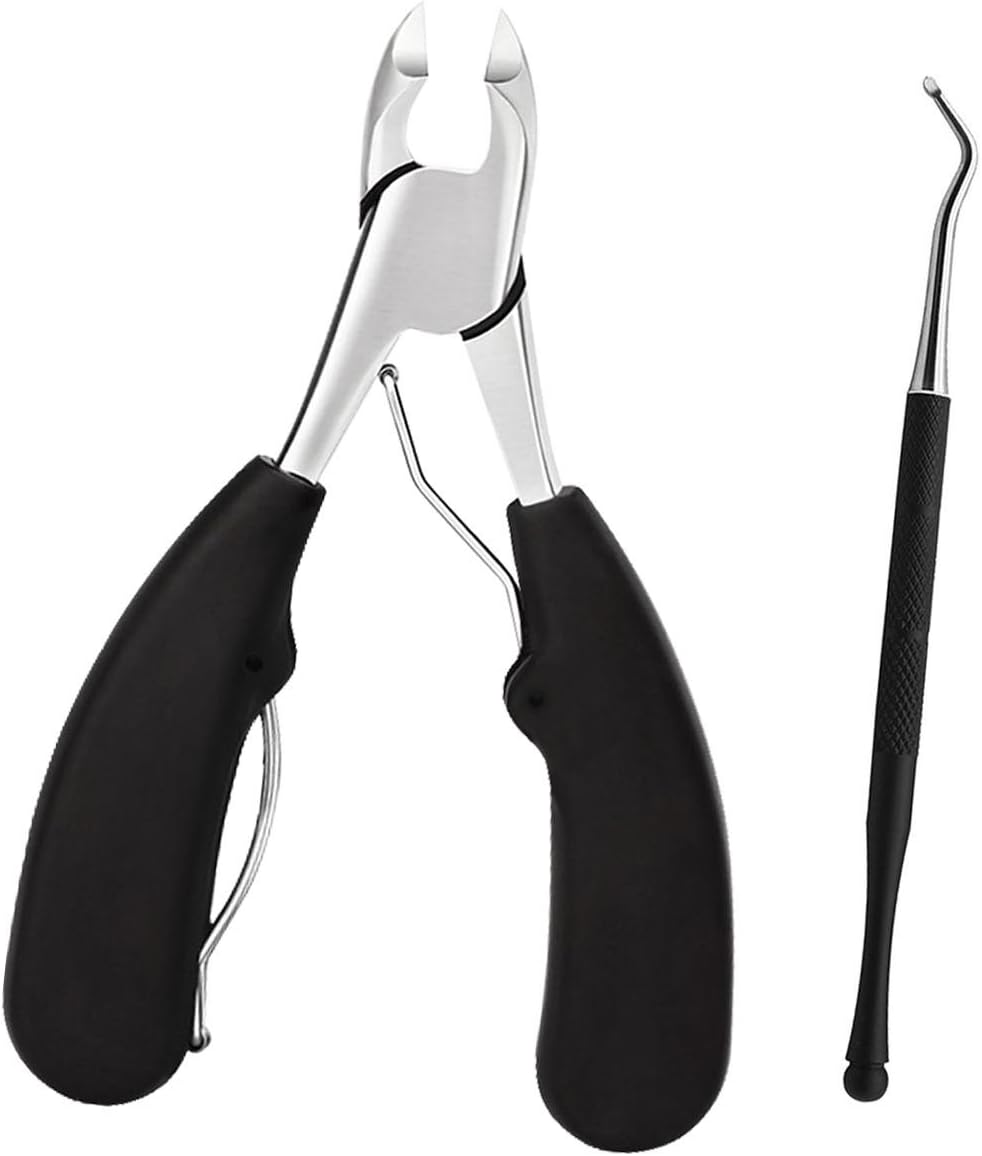 Precision Toenail Clippers for Thick or Ingrown Toenails, Sharp Stainless Steel Nail Cutter, Best Nail Clipper & Pedicure Tool for Seniors (Black/Roud)