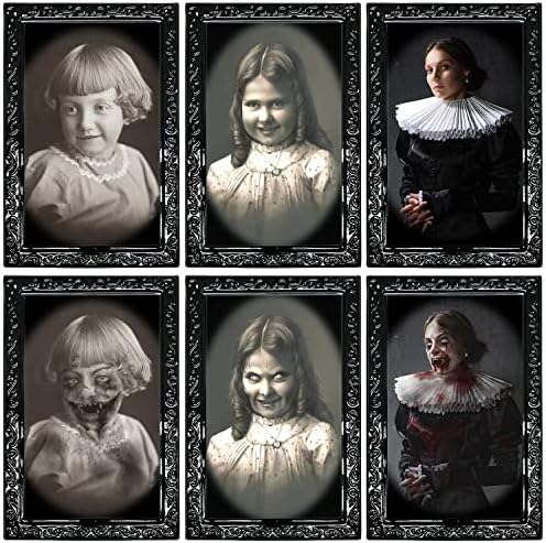 SAMTOP Halloween Decoration 3D Changing Face Expression Moving Portrait Picture Frames Horror Decoration Halloween Party Ghost Castle Horror House Interior Decoration Perfect Halloween Gifts-3 pack