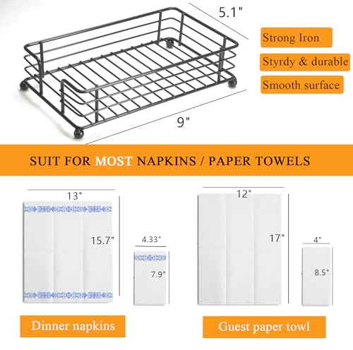 Guest Towel Holder, Napkin Holder for Bathroom, Modern Iron Paper Towel Holder Tray, Flat Disposable Hand Towel Holder, Napkin Dispenser Holder for Table Bathroom Hotel Dinner Kitchen, Black
