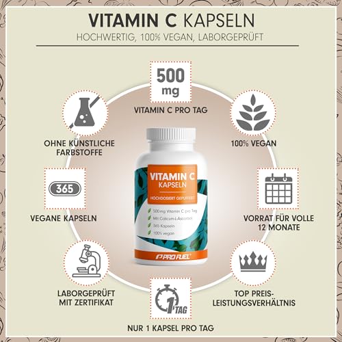Vitamin C hochdosiert - 1095 Kapseln - 500 mg Vitamin C gepuffert - hochwertiges Calcium-Ascorbat optimal hochdosiert - laborgeprüft mit Zertifikat - 100% vegan