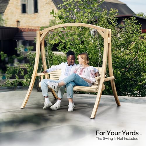 Image of VINGLI 6.7FT Wooden Porch Swing Frame, 1000-lb A-Frame Stand, Natural