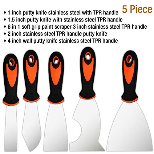5 Piece Premium Stainless Steel,Home Tool Kit,Home Repair Tools,Tool Set,Tool Kit,Multi-Use,Paint Scraper,Putty Knife,Paint Scraper Set,Tools,Hand Tools,Tools #TOP1
