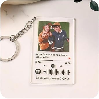 Custom Spotify Keychain with Picture, Personalized Acrylic Song Plaque Keyring with Scannable Code, Custom Album Cover Photo Key Chain, Birthday Memorial Gifts for Music Lovers, Men & Women