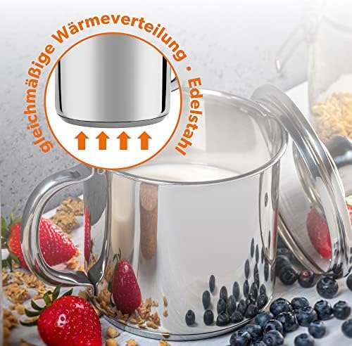 KADAX Tall Pot with Glass Lid, 1.2 L, Milk Pot, Stainless Steel Pot with Handle, Cooking Pot, Lid with Steam Hole, Sauce Pot, Mini Cooking Pot (silver)