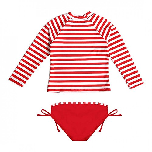 Traje de una pieza para niña cómodo con diseño a rayas en color rojo vibrante 2