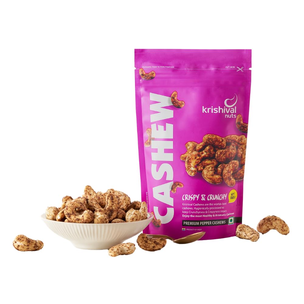 Krishival Nuts Premium Pepper Cashews | Pepper Flavored | High Fiber & Rich In Protein | 1 kg (4 packs of 250g each) | Zero Preservatives | Nutritious & Delicious Nuts (B0DC4MGM8X) Amazon Price History, Amazon Price Tracker