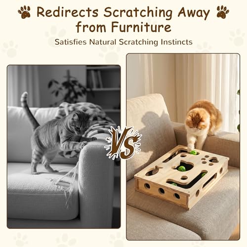 Rascador para gatos de madera maciza grande para colocar junto al sofá 6