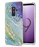 Galaxy S9+ Plus Case,Spevert Marble Pattern Hard Back Soft TPU Raised Edge Ultra-Thin Shock Absorption Hybrid Protective Case Slim Cover Compatible Samsung Galaxy S9+ Plus(2018 Released) - Blue Green