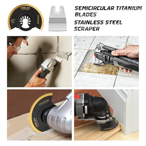 Image of 18 PCS Titanium Oscillating Tool Saw Blades with Stainless Steel Scraper and Semicircle Blades Kit, Universal Multi Tool Blades for Light Metal Sheet Pipe and Wood (NOT for Star Lock Interface)