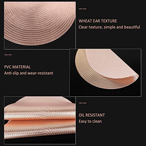 Fgsaeor Braided Placemats (6-Pack), Table Mats For Dining Tables, Round Anti-Skid Washable Polyproplene Place Mats (15 Inches, Rose Gold) #TOP4