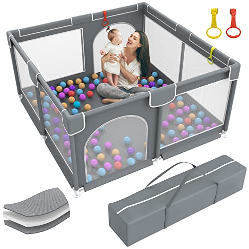 Baby Playpen, Large Baby Playard Baby Playpen For Toddlers, Portable Large Baby Fence Area With Anti-Slip Base, Kids Activity Center With Gate, Baby Play Yard Baby Fence With Soft Breathable Mesh #TOP7