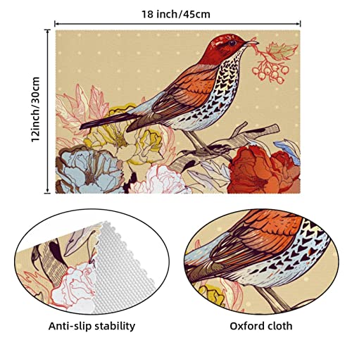 Sets de table oiseaux de printemps antidérapants pour table en bois fragile - 5