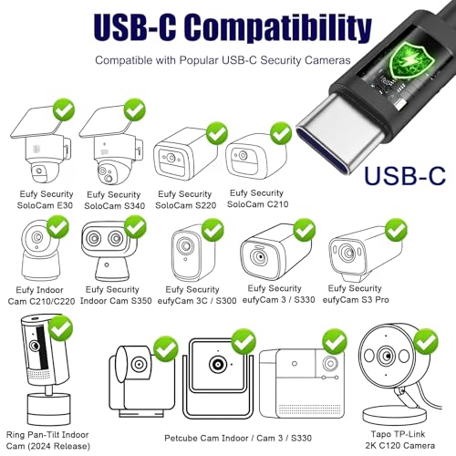 Image of 33FT USB C Extension Cable for CCTV WiFi Security Camera, Type-C Flat Charging Cord, Waterproof Power Supply Wire Compatible with Blink Mini 2 Blink Outdoor 4 Ring Indoor Cam Furbo 360,Black