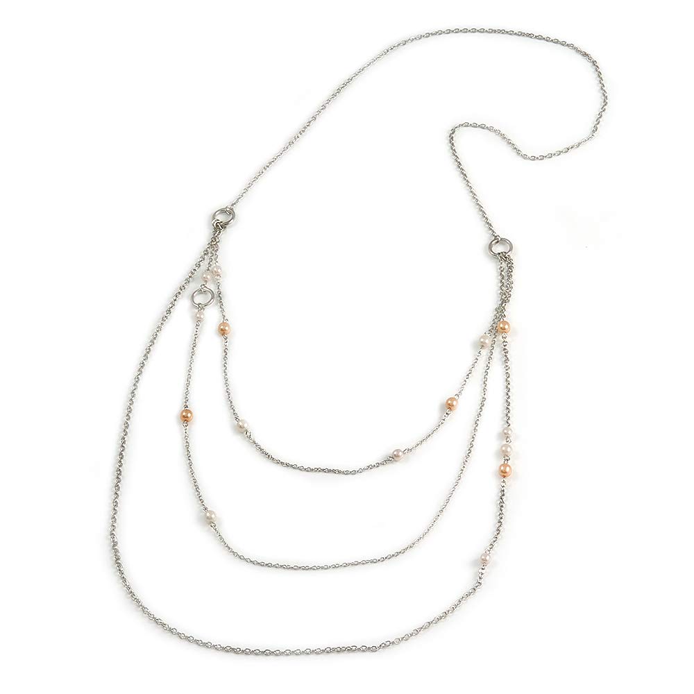 Avalaya Collana a 3 fili in corda di cotone grigio con anelli in metallo color argento, lunghezza 66 cm, estensione di 4 cm, Misura unica, Cordoncini, Nessuna pietra preziosa