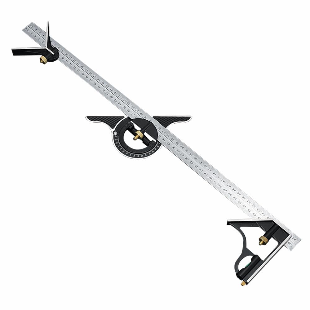 Regla de ángulo recto de 600 mm, regla de acero inoxidable ajustable para buscador de ángulos, regla transportadora, herramienta de medición de nivel de burbuja para ingenieros carpinteros
