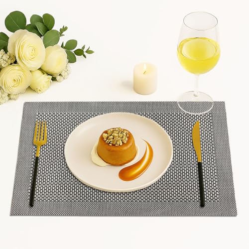 Image of Amazon Brand - Umi PVC Vinyl Box Design Placemat ST0000434 - Heat Resistant, Wipe Clean, Anti-Skid Table Mats for Dining Table, KitchenHome Decor (30x45 CM Black Set of 4)