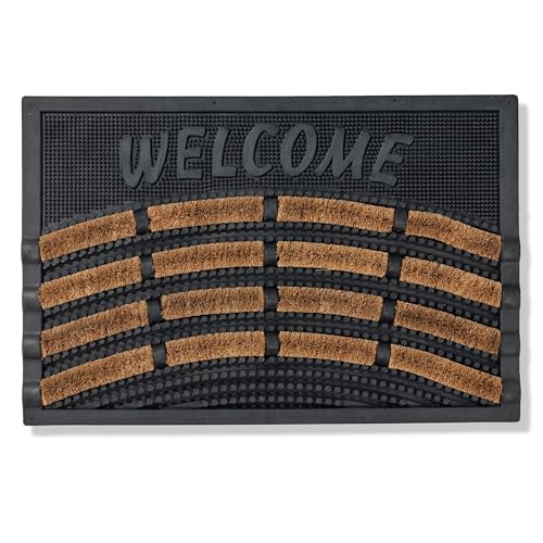 Carpido rutschfeste Fußmatte Outdoor - Türmatte aus Gummi & Kokos – Fußabtreter 40x60 cm für den Außenbereich – Welcome Gummi Kokosmatte wetterfest & robust