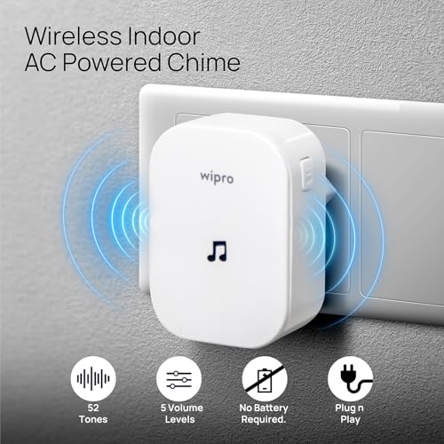 Image of wipro Smart Wi-Fi Video Doorbell Pro | 3 MP 1296p Full HD Camera with Night Vision | Instant Visitor Video Call on Mobile | Intruder Alarm | AI Motion Detection | Indoor Chime with 52 Tunes