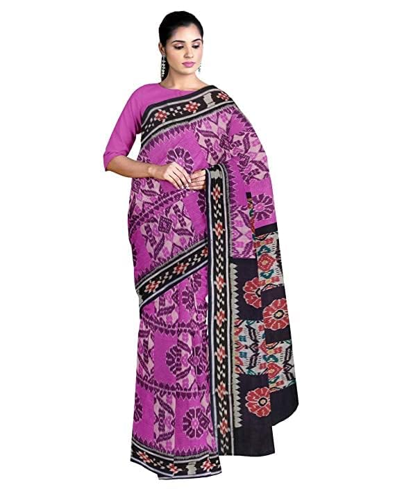 Image of Ikat Women's Cotton Saree, Handmade Pure Cotton Khandua Saree, Ikkat Orissa Traditional Handloom Saree without Blouse