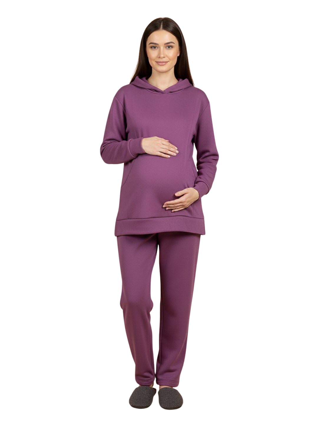 Maternity and Nursing Winter Hoodie Pajama Loungewear Set | Warm Pajama Loungewear for Pregnancy & Breastfeeding Moms | Trendy Pyjama Set for Women-image-13