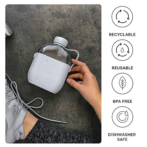 Hip 22-Oz Flat Water Bottle Flask With Textured Silicone Sleeve And Carrying Handle - Tritan Bpa-Free Plastic (Cloud) #TOP2
