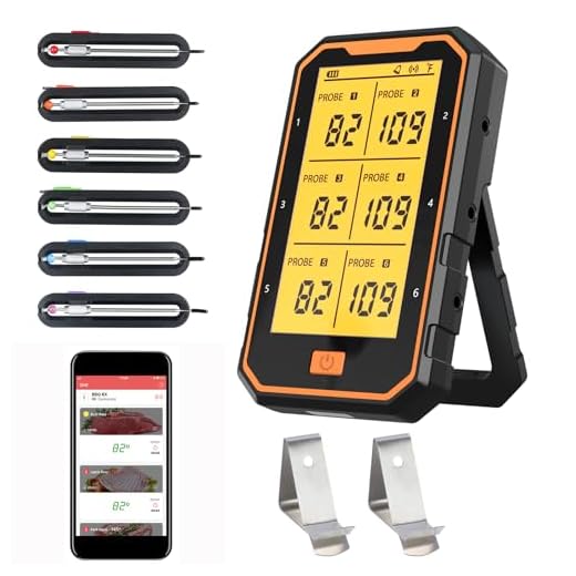 Wireless Meat Thermometer, Bluetooth Meat Thermometer For Grilling Digital BBQ Cooking Thermometer with 6 Probes, APP/Timer/Alarm Monitor Food Thermometer for Smoker Barbecue Oven Kitchen Turkey