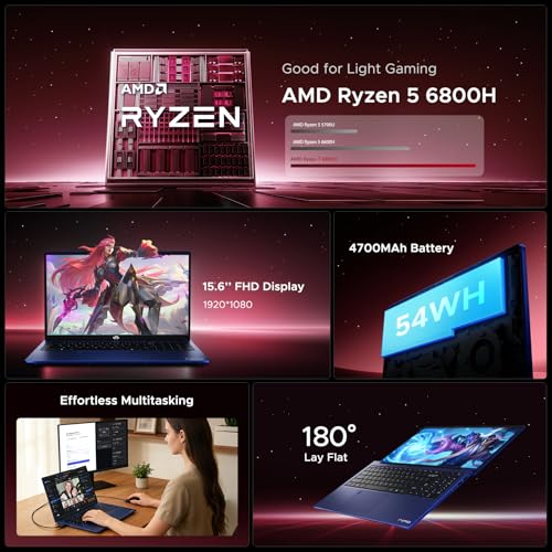 NIMO 15.6" IPS FHD Gaming Laptop | 8 Cores AMD Ryzen 7 6800H 32GB LPDDR5 RAM 1TB SSD (Beat i7-12700H, Up to 4.7GHz) AMD Radeon 680M GPU Computer with 100W Type-C | Backlit KB, 180°Viewing