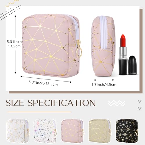 Image of Likesing Period Bag Pouch, Leather Tampon Holder for Purse-Pink Gold | PU Period Pouches for Teen Girls, Women Portable Sanitary Napkin Storage Bag, Feminine Sanitary Bags Emergency Pad Pouch