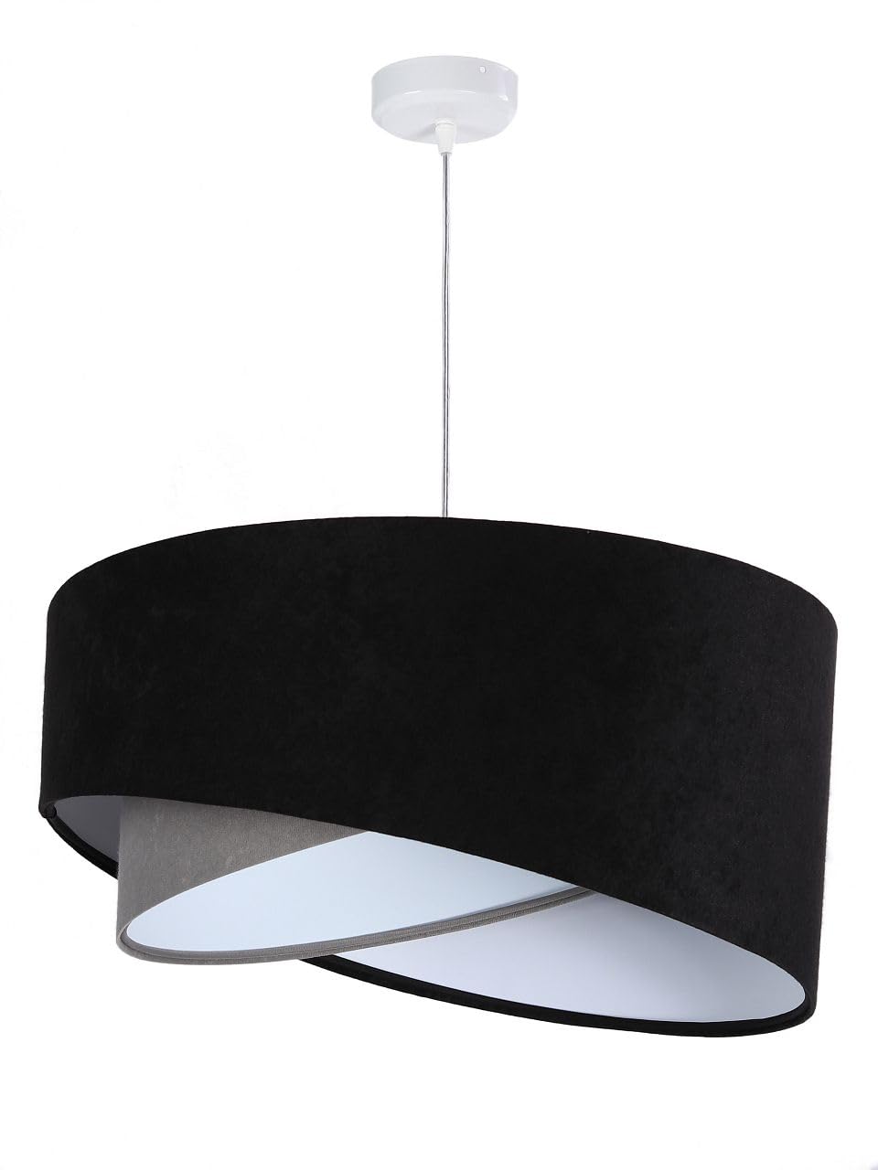 Licht-Erlebnisse Pendelleuchte rund Ø 50 cm Schwarz Grau Stoff Velours Optik E27 Doppelschirm Modern Hängelampe Wohnzimmer Hängeleuchte Esszimmer