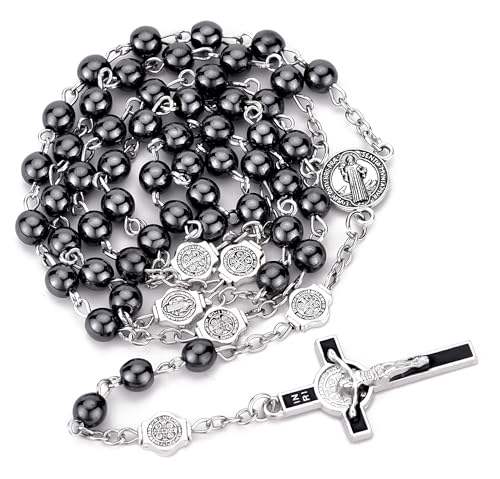 SZQCZB Rosary Beads Catholic for Men and Women, St.Benedict Center Piece and Crucifix, Black Cystal Rosary Beads with Saint Benedict Miraculous Gift Box and 18pcs Prayer Cards2