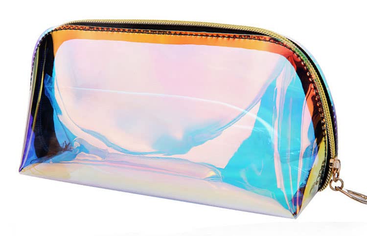 TAVISH Cosmetic Bag for Women Girls Zipper Pouch Makeup Organizer Bag PU Leather Waterproof Cute Toiletry Bags Makeup Bag Makeup Accessories (Holographic Pouch) - Small Size