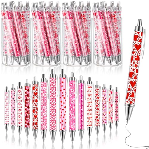 Resurhang 60 Pcs Valentine's Day Ballpoint Pens Bulk Heart Holiday Novelty Pens 0.5 mm Retractable Black Ink Decorative for Kids Office School Party Favor Supplies Women Gift