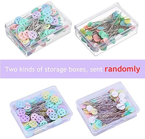 RuiChy 200 Pcs Flat Head Sewing Pins with Storage Box, Assorted Colors Button Flower Shape Decorative Dressmaking Pins, Straight Quilting Pins for DIY Craft Projects Dressmaker Jewelry Decoration