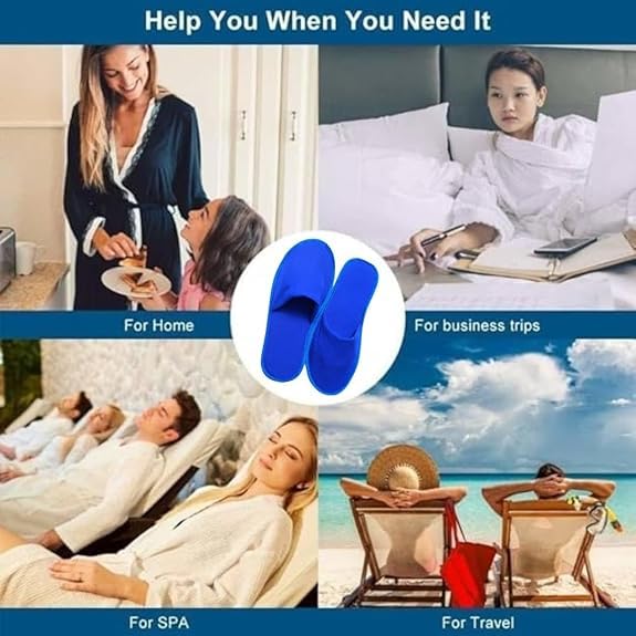 Kalpana's Pack of 10 Pairs Disposable Slippers | Closed-Toe Style Soft Terry Towel Slippers | Footwear for Home Hotel Homestay Traveling(Blue) - Image 6 thumbnail