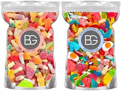 BG Pick & Mix Sweets - Sweeties Retro Candy Bundle Deal 2x Pouches - Fizzy & Non-Fizzy 800g