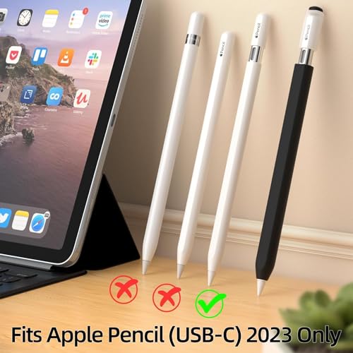 Image of Pencil Case for Apple Pencil (USB-C) 3rd Generation Silicone Protective Cover Sleeve, Supports Magnetic Attachment 3rd Gen (Black)