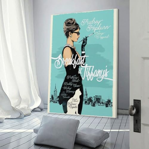 Audrey Hepburn オードリーヘップバーン ティファニーの 朝食 映画 ポスター ウォールアート 部屋飾り キャンバス 絵画 ベッドルーム ポスター リビング 壁の絵16x24inch(40x60cm) [2]