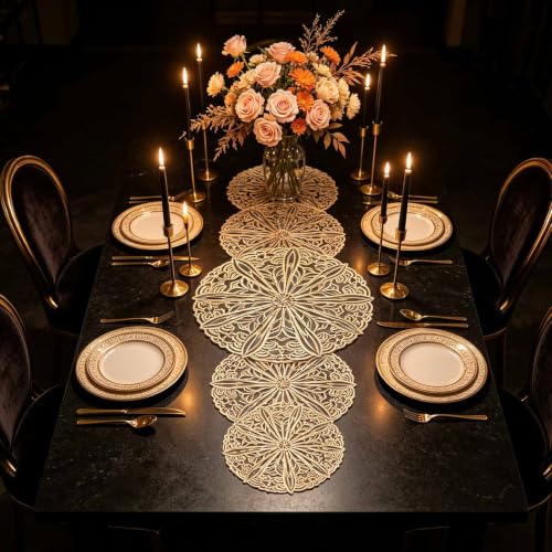 yuboo Small Gold Table Runner 36 Inches Round Hollow Flower Table Runner - image 4