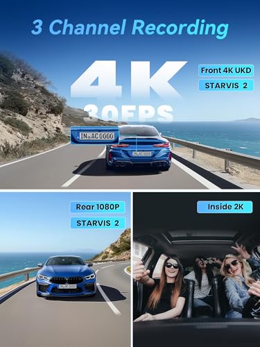 Image of DDPAI 4K 3 Channel Dash Cam, 4K+2K+1080P Front Inside Rear Car Camera, Dual STARVIS 2 Dashcam With Bulit-in 32G eMMC,3K 60FPS,4G LTE Support,5G WiFi GPS,3 inch IPS,Night Vision,Parking Mode, Z60 Pro πLink