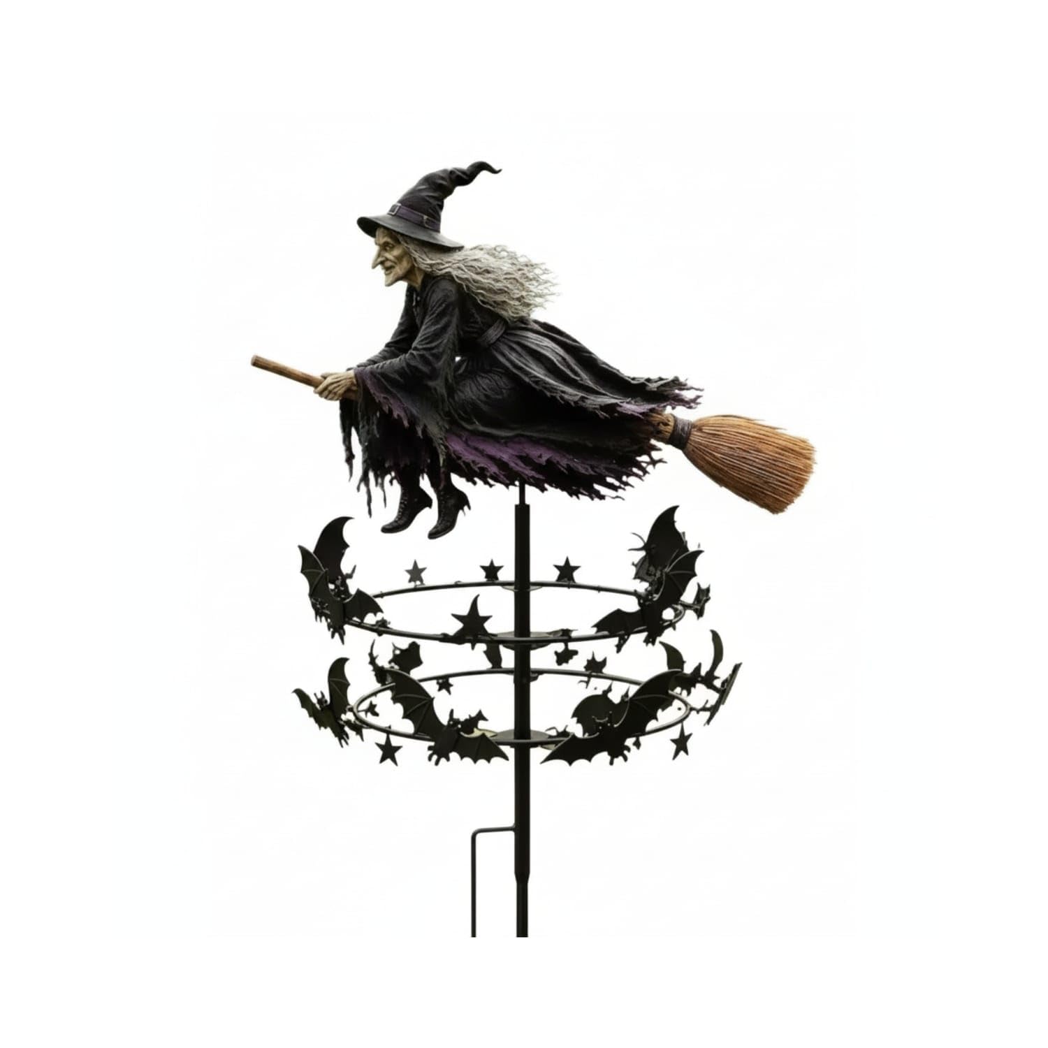 Stunning Witch Wind Rotator Double-Tier Garden Wind Rotator with Stake Metal Garden Stake Decoration Seasonal for Patio, Flower Bed, Witch Garden Spinner-image-41