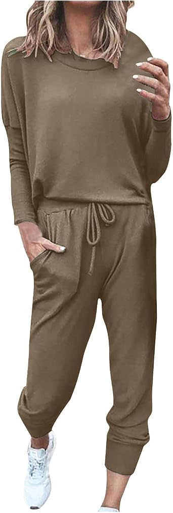 Tatumaie Womens Fall 2 Piece Lounge Outfit Long Sleeve Tops High Waisted Jogger Pants Set Travel Clothes Tracksuit 2025