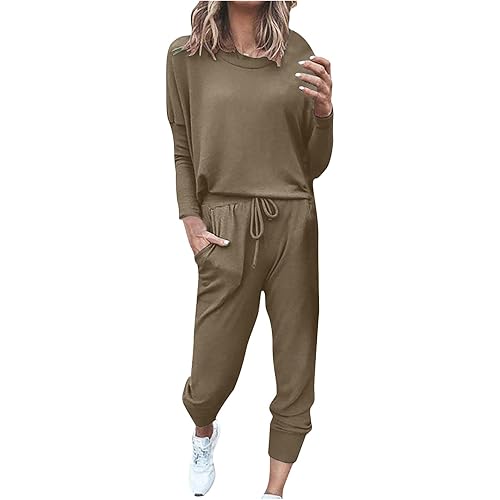 Sweatsuits Women 2 Piece Outfit Fall Oversized Sweatshirt Casual Drawstring Comfy Work Pants Trendy Athletic Sets