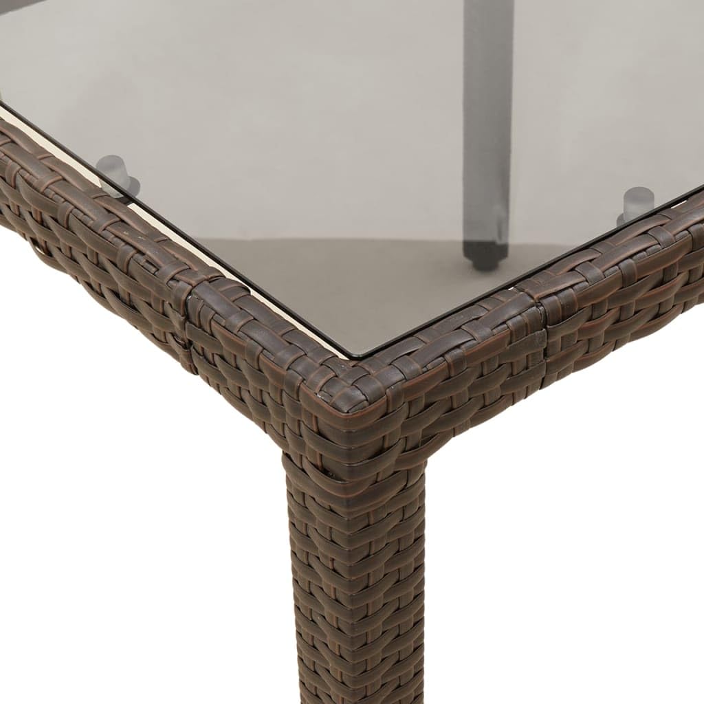 Stół ogrodowy Brązowy szklany blat 90 x 90 x 75 cm polirattanowy stół prostokątny metalowa rama blat z efektem drewna do ogrodu