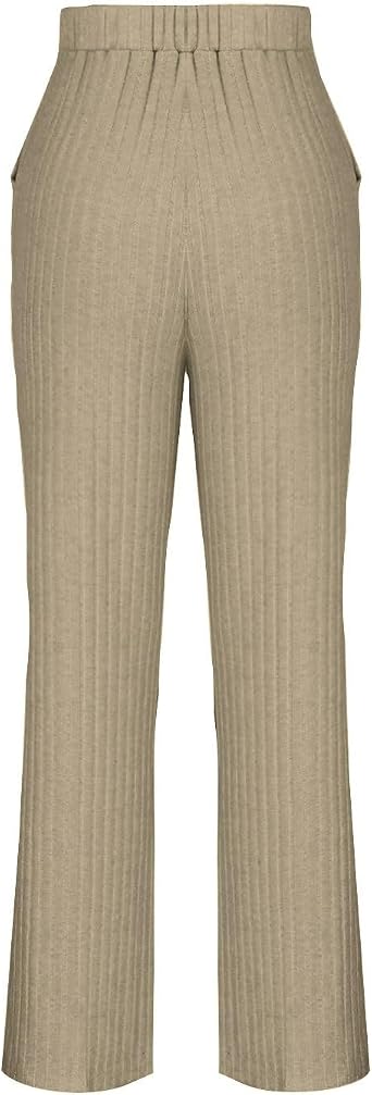 Lounge Sets for Women 2 Piece Long Sleeve V Neck Knit Top Wide Leg Pants Comfy Pajama Sleep Matching Outfits
